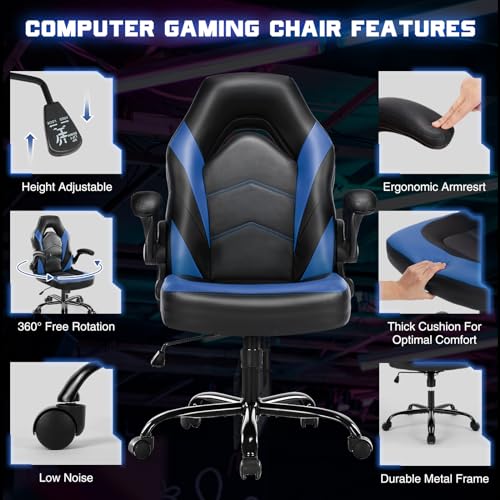 Blue Ergonomic Gaming Chair with Flip-up Armrests F35280