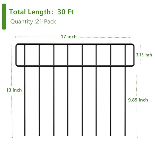 20Ft x 13Inch Animal Barrier, 14 Pack Decorative Garden Fence Panels, Rustproof Metal, No Dig Fence with Ground Stakes C4033