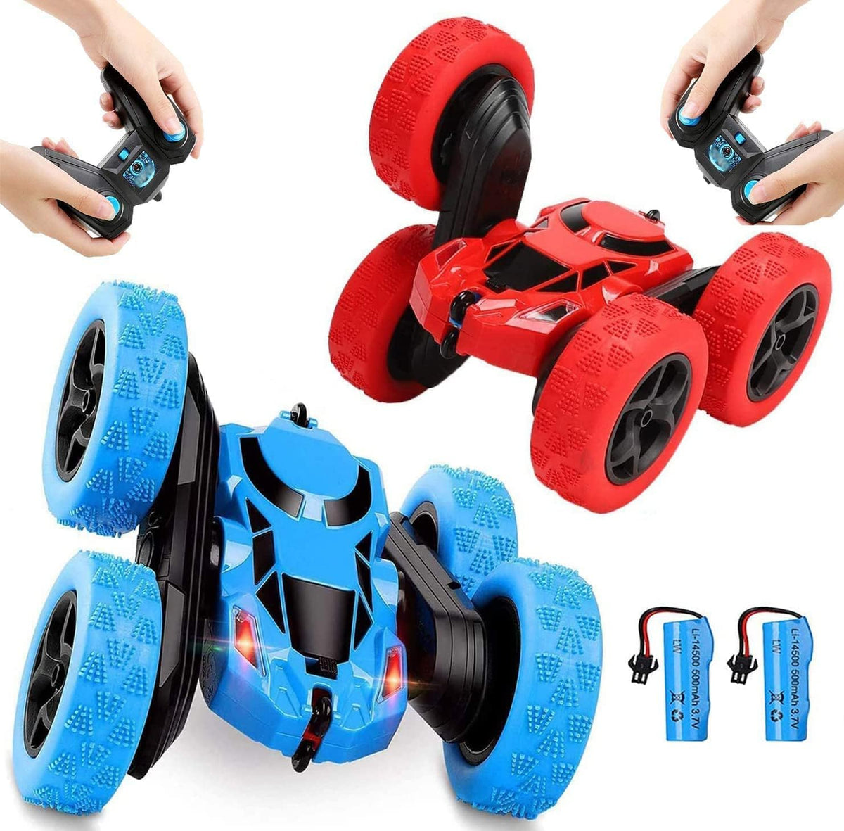 Blue and Green 2 Pack 4WD Remote Control Stunt Car Toy X4175