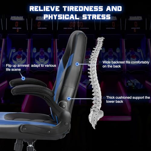 Blue Ergonomic Gaming Chair with Flip-up Armrests F35280