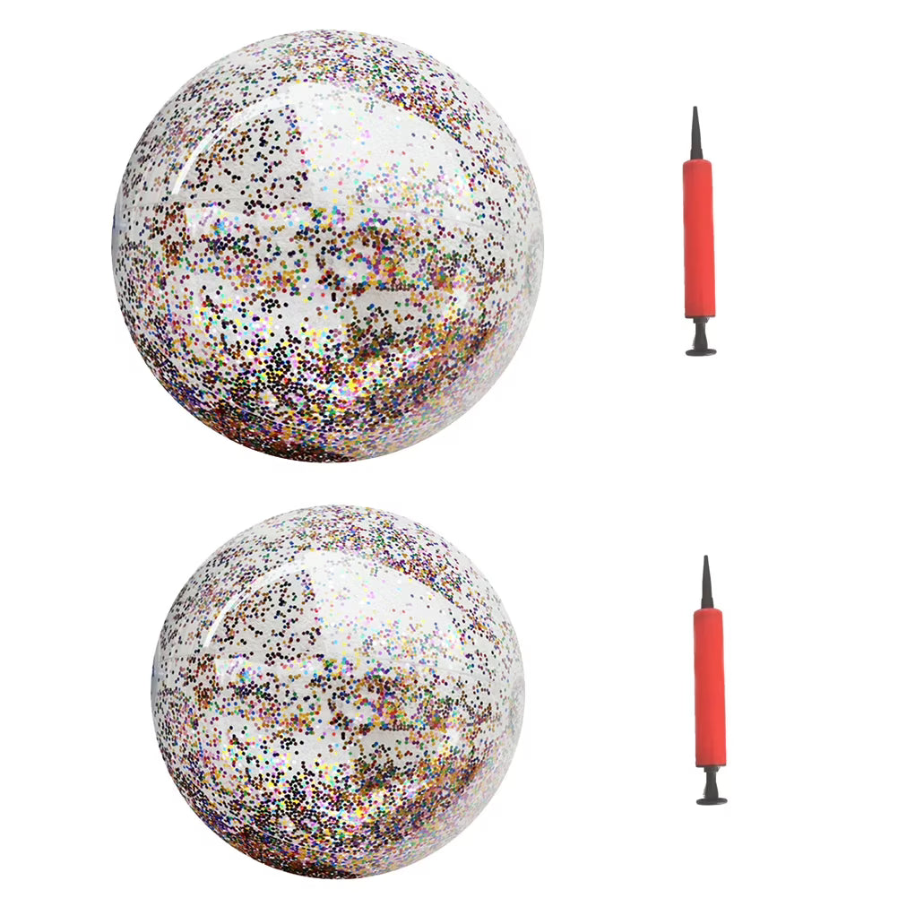 4pcs Glitter Sequin Beach Balls Round Transparent PVC Inflatable Ball Toys with Pumps X227626