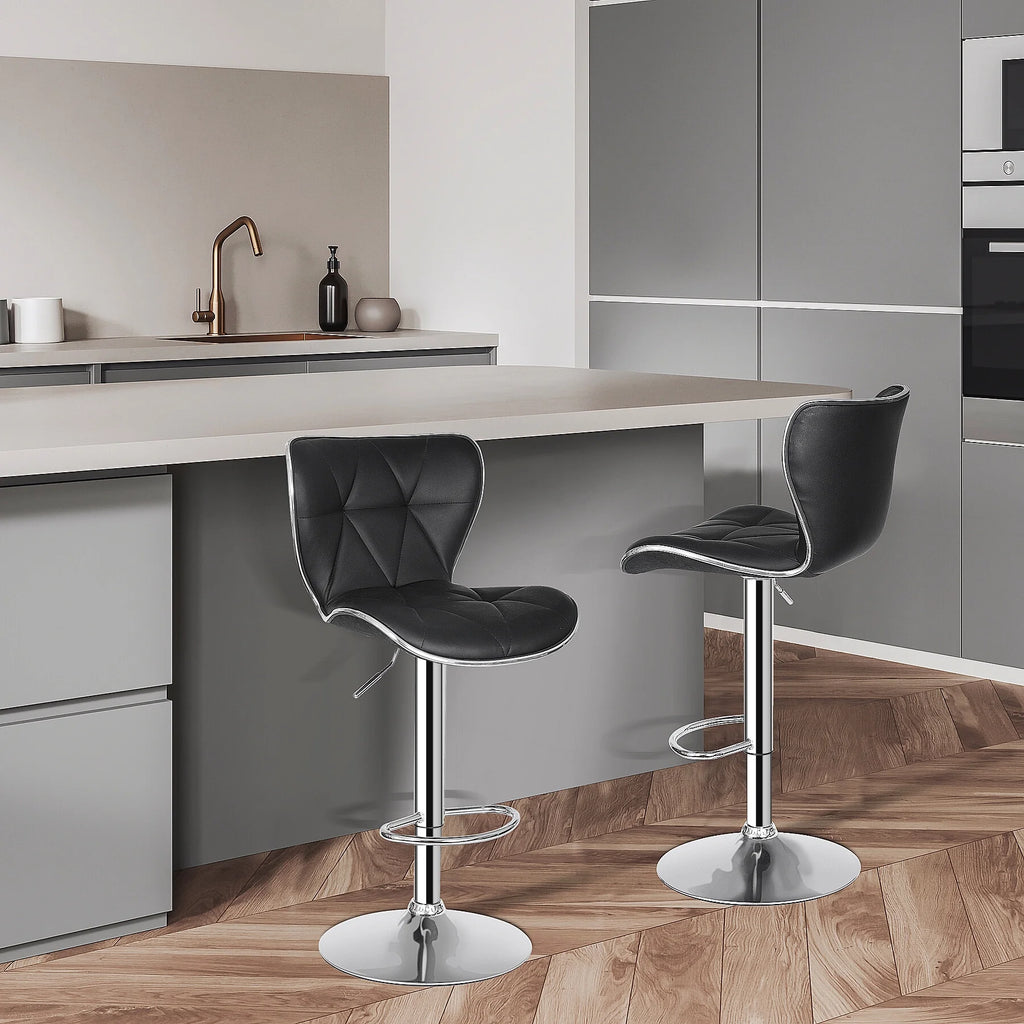 2 Pcs Adjustable Swivel PU Leather Bar Stools F956