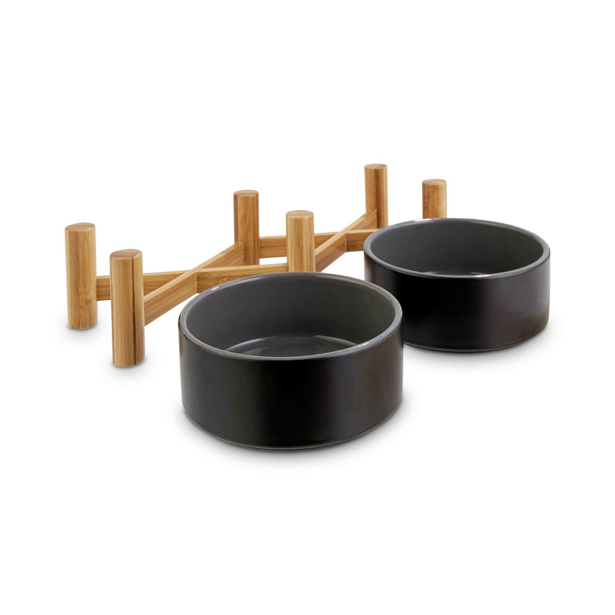 Black Ceramic Elevated Double Diner Pet Bowl V71584