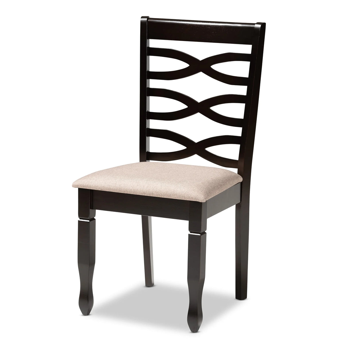Sand Fabric Upholstered Dark Brown Wood 2-Piece Dining Chair Set X652814