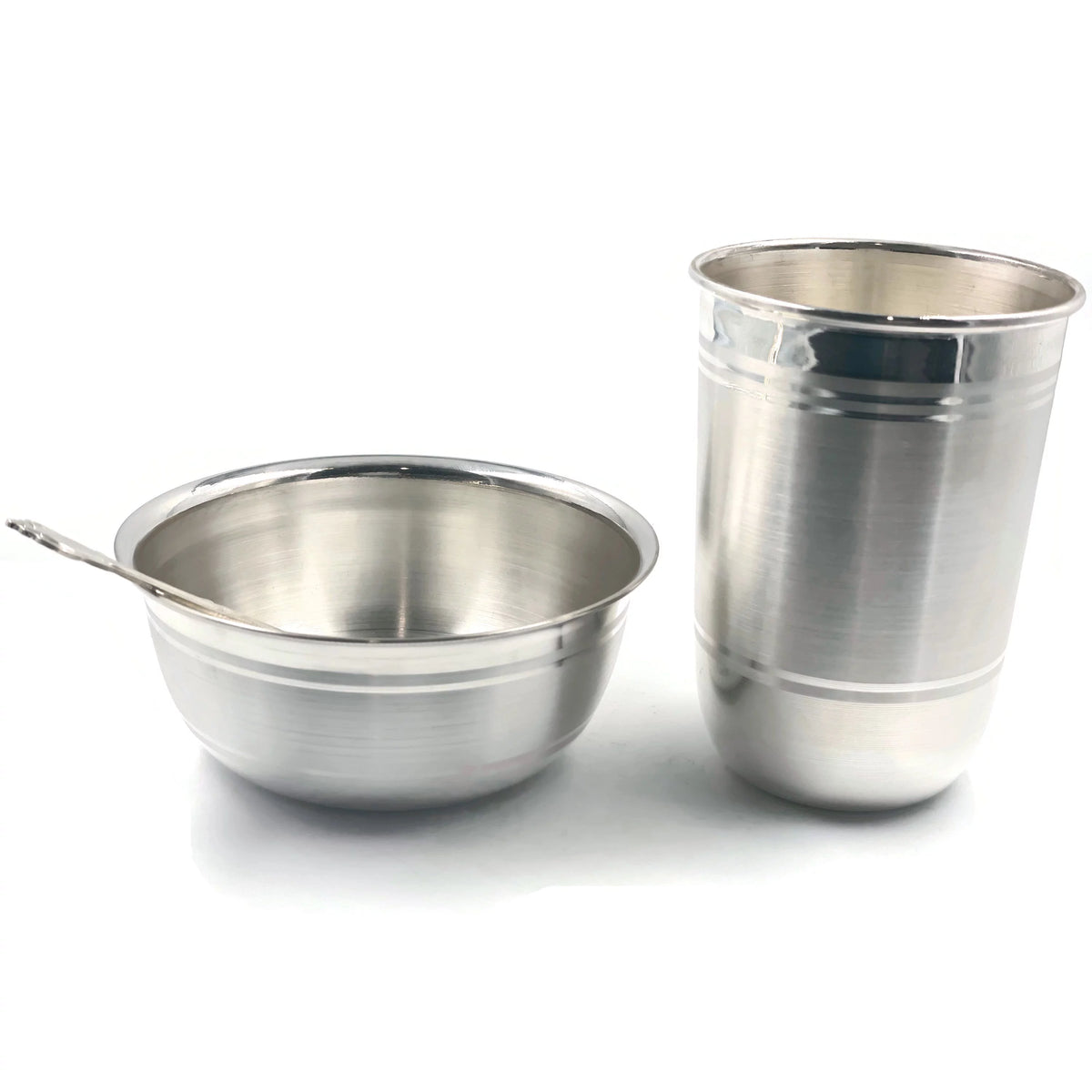 Pure Silver 4.0 Inch Glass, 4.3 Inch Bowl & Spoon L728