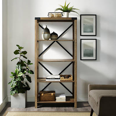 Rustic Oak Wood Media Bookcase Y341