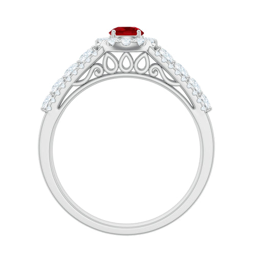 1.5 CT Lab Created Ruby and Moissanite Ring, 925 Sterling Silver, US 4.00 I241