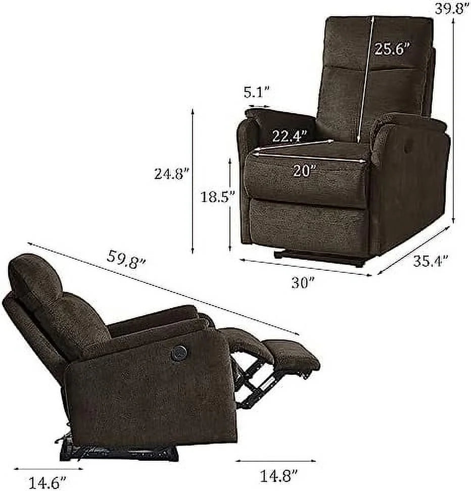 Yellow Fabric Power Recliner Chair with USB Port B759345