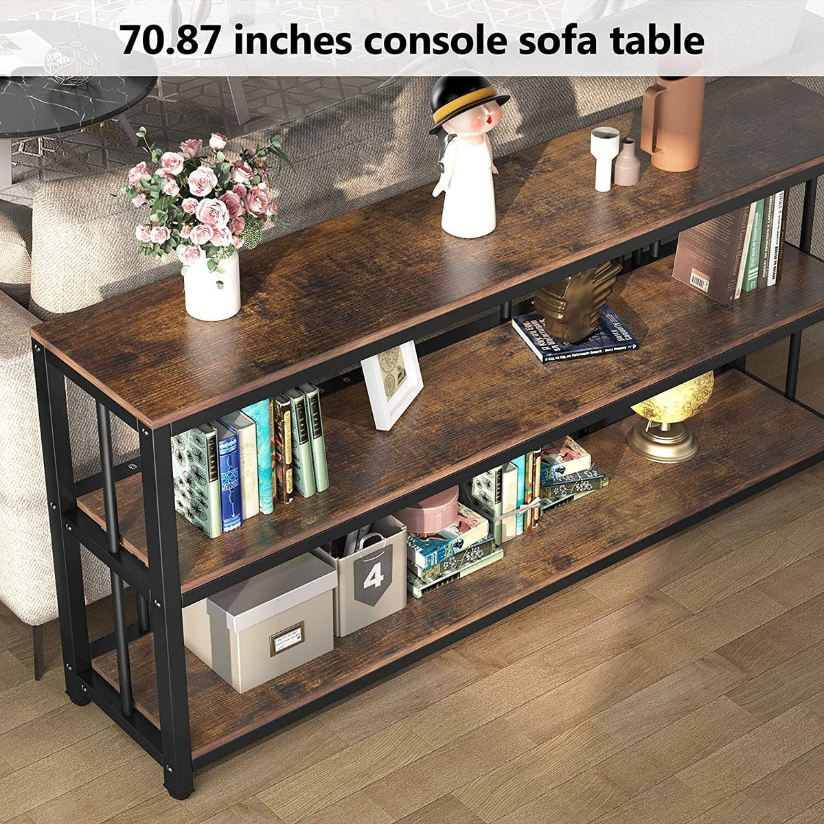 Narrow Long Sofa Table with Storage Shelves Rustic Brown F154