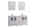 60 in. White Double Sink Vanity Cabinet with Ceramic Sink & Mirror T46542