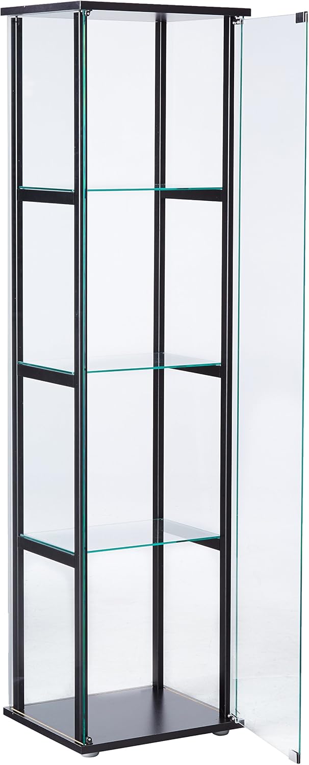 4-Shelf Glass Curio Cabinet Black and Clear M4462