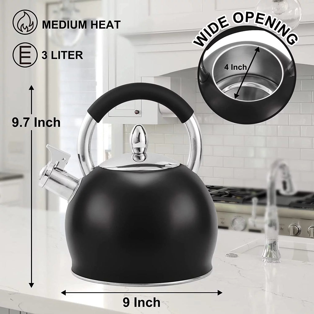 Stainless Steel Tea Kettle with Silicone Handle 3.2 Quart Black N12214