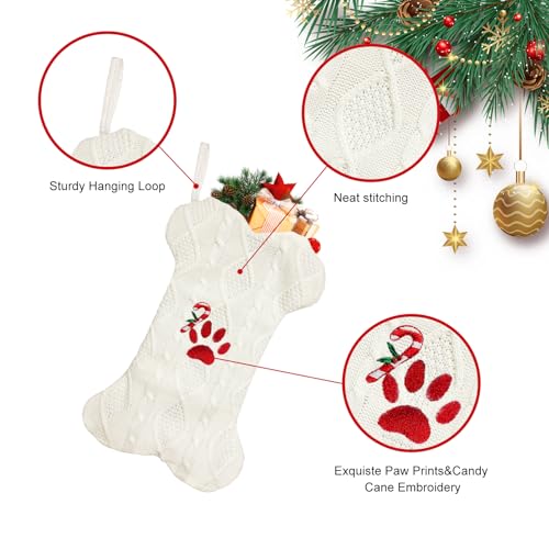 18'' Knit White Paw-Print Dog Christmas Stocking P57950