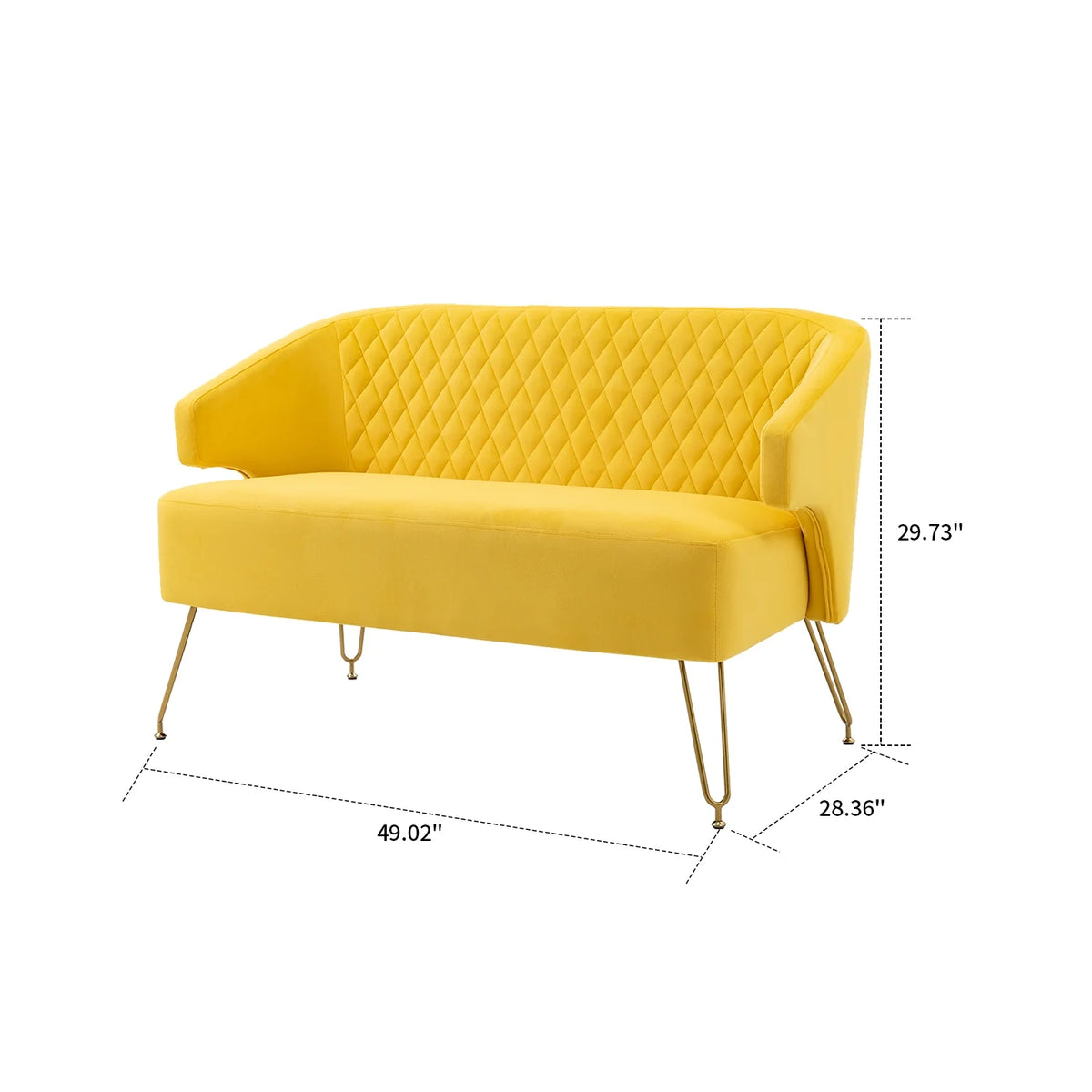 Yellow Velvet Upholstered Loveseat Sofa with Metal Legs U69486