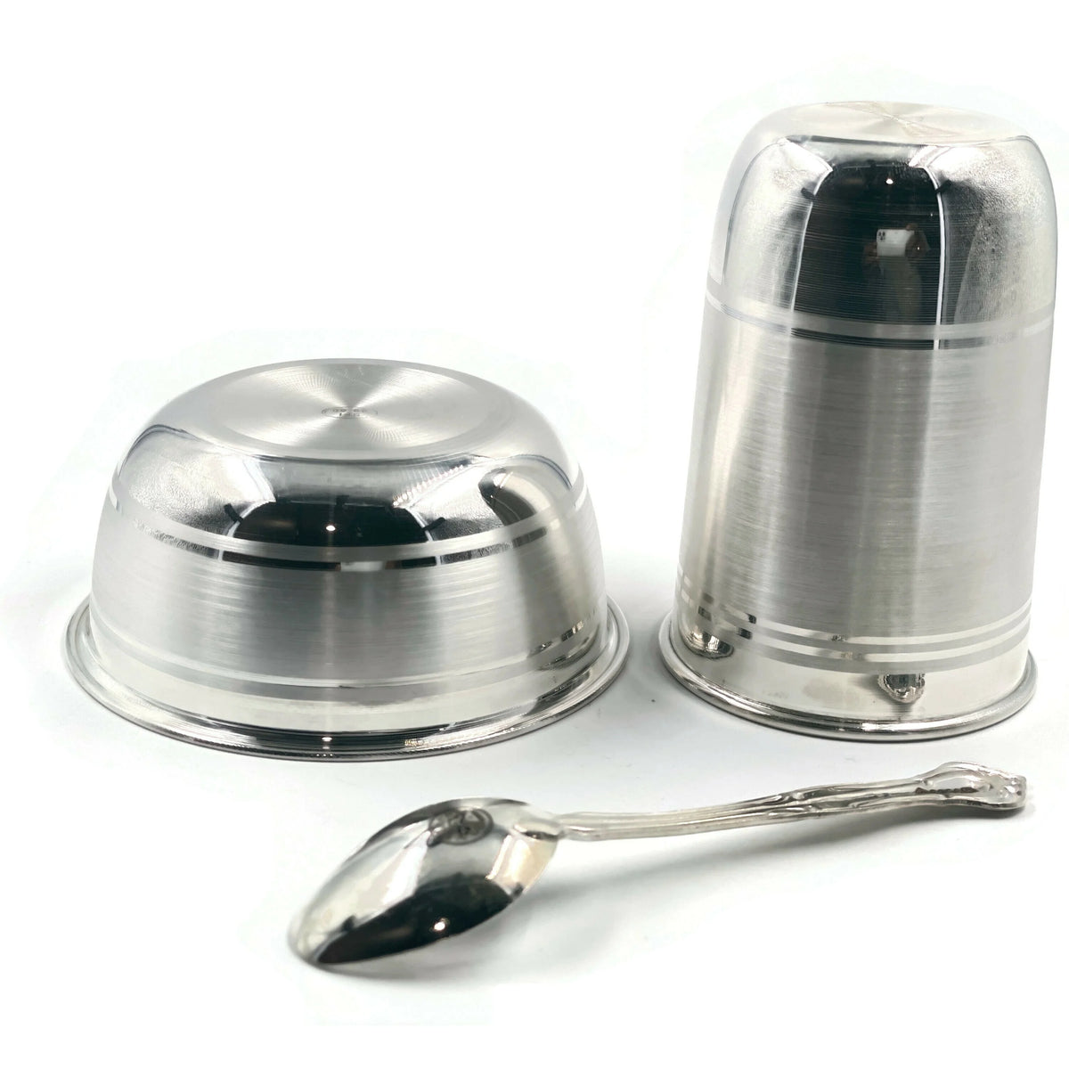Pure Silver 4.0 Inch Glass, 4.3 Inch Bowl & Spoon L728