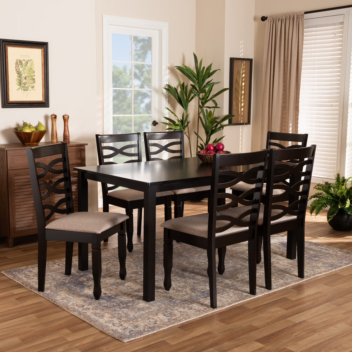 Sand Fabric Upholstered Dark Brown Wood 2-Piece Dining Chair Set X652814