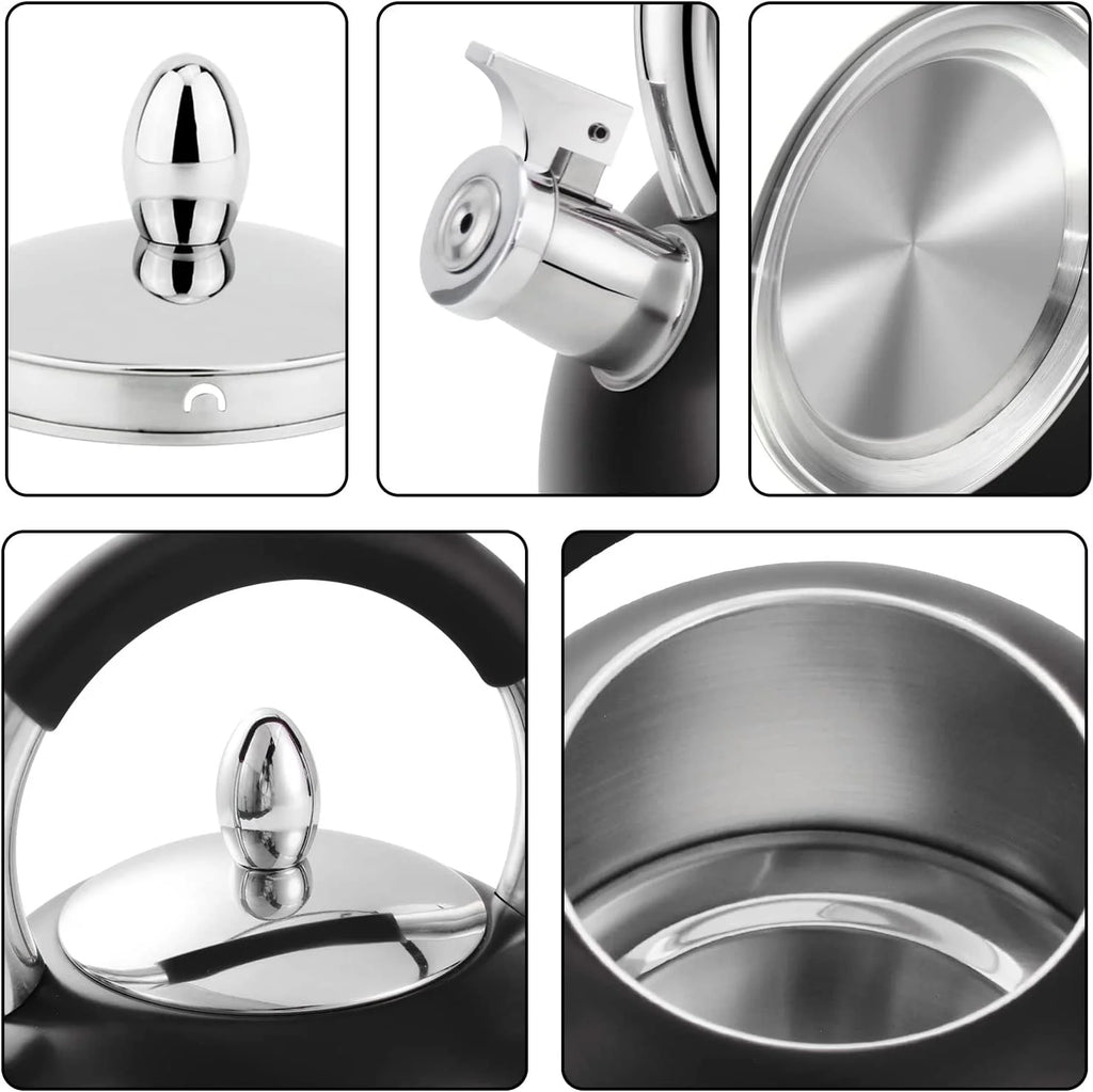 Stainless Steel Tea Kettle with Silicone Handle 3.2 Quart Black N12214