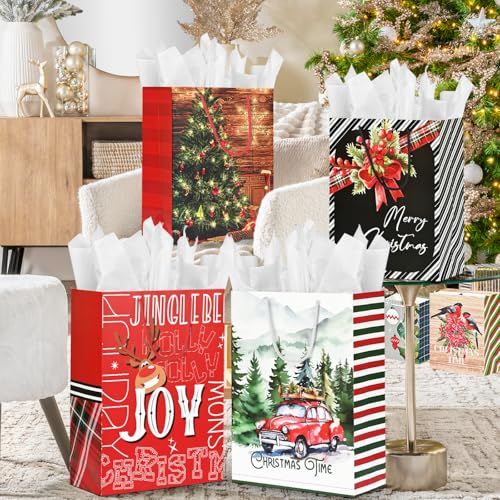 24 Pack Christmas Gift Bags Assorted Sizes with Gift Tags A583