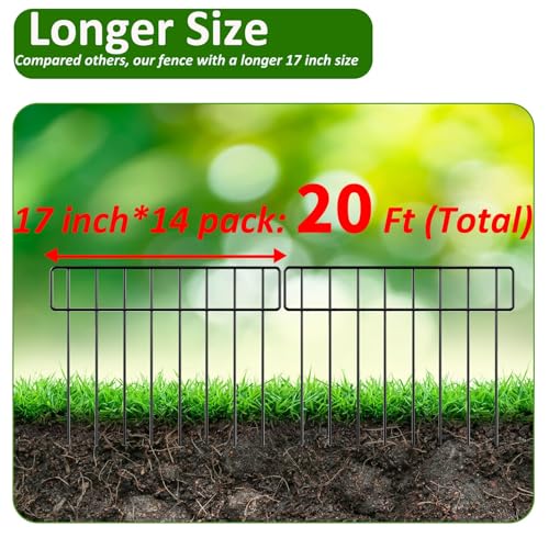 20Ft x 13Inch Animal Barrier, 14 Pack Decorative Garden Fence Panels, Rustproof Metal, No Dig Fence with Ground Stakes C4033