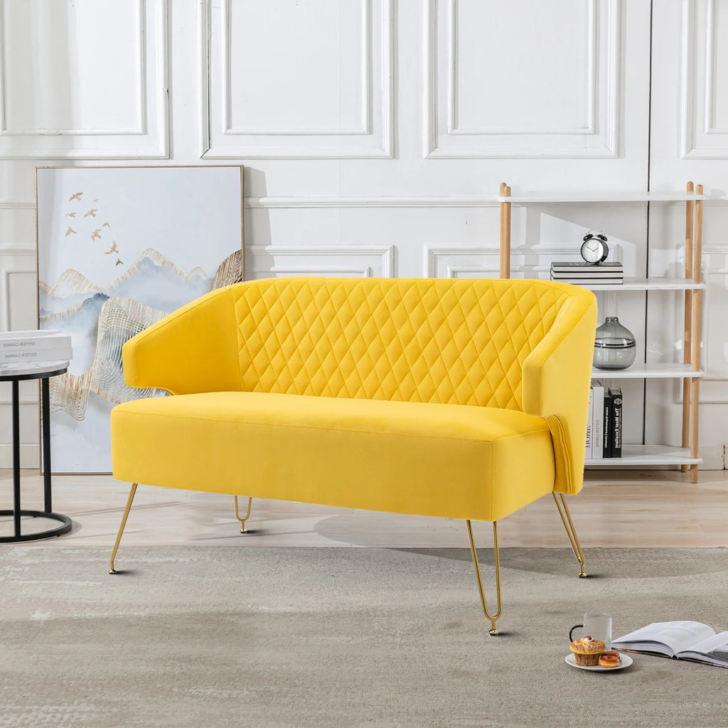 Yellow Velvet Upholstered Loveseat Sofa with Metal Legs U69486