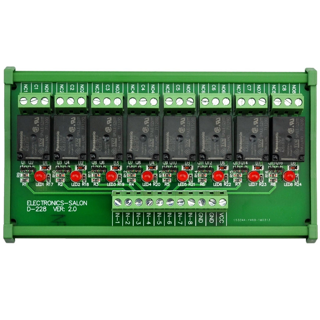 DIN Rail Mount 8 SPDT Power Relay Interface Module, DC 12V, Pack of 2 Y241869