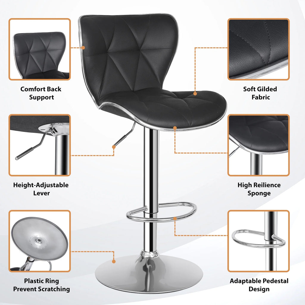 2 Pcs Adjustable Swivel PU Leather Bar Stools F956