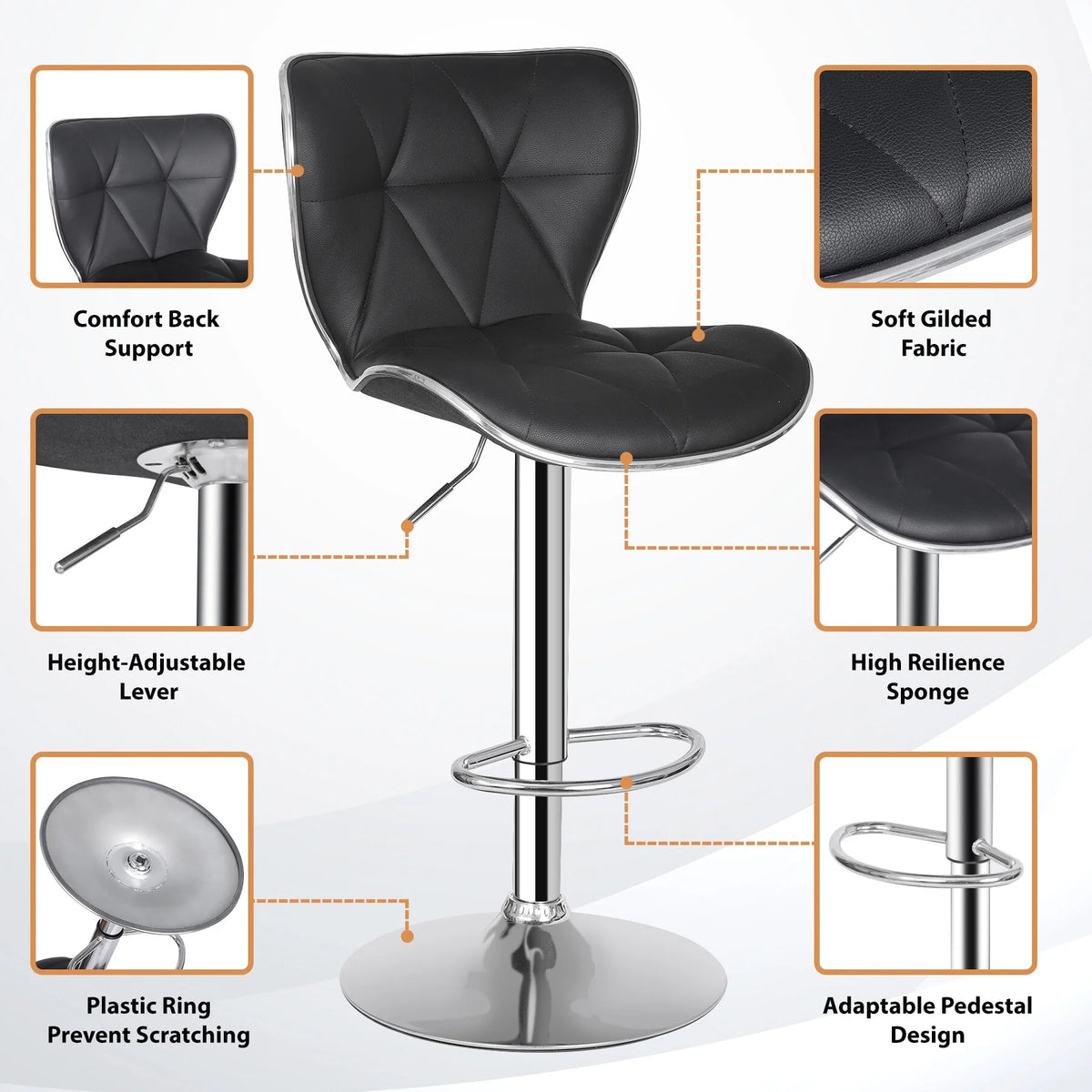 2 Pcs Adjustable Swivel PU Leather Bar Stools F956