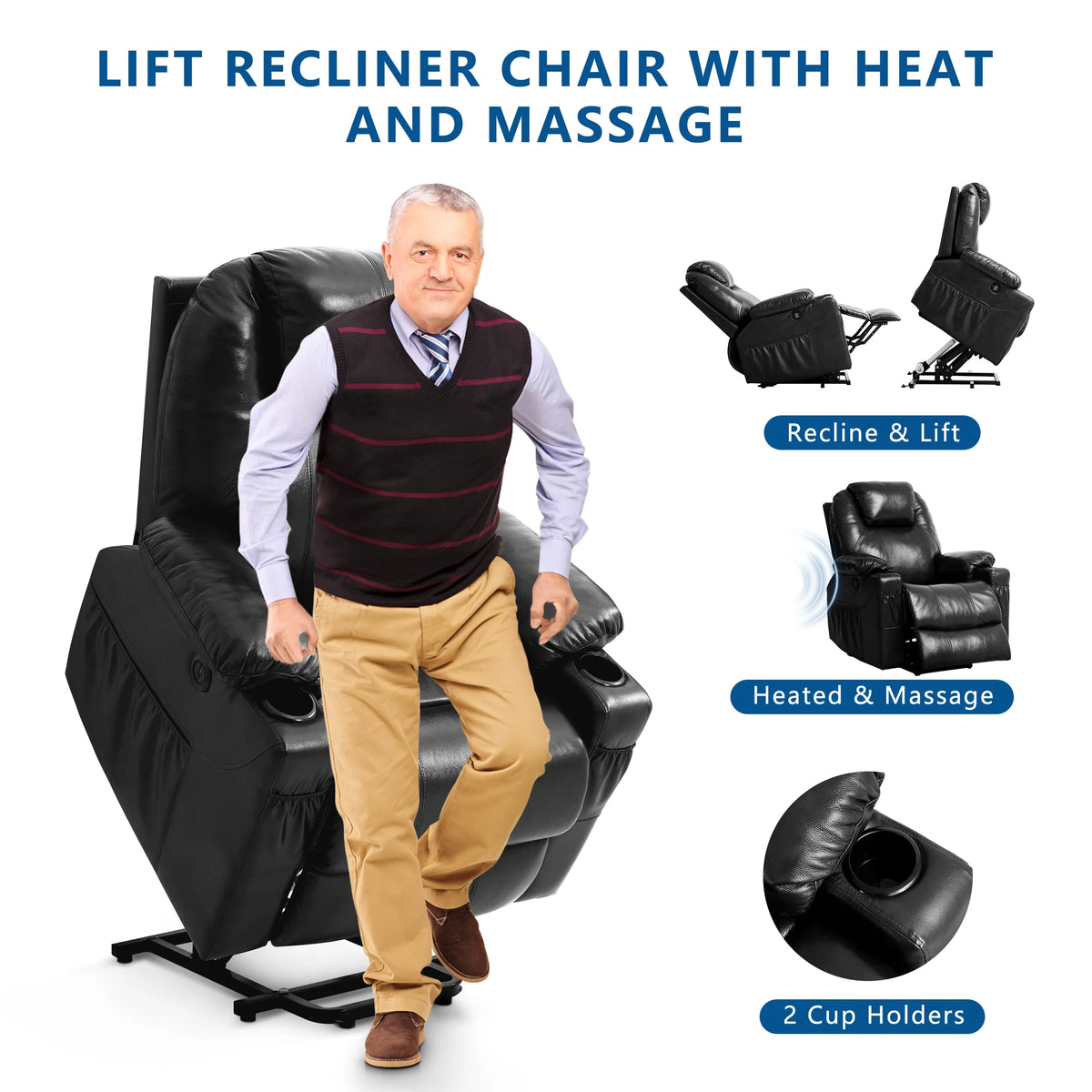 Large Power Lift Recliner Chair with Massage and Heating A72612