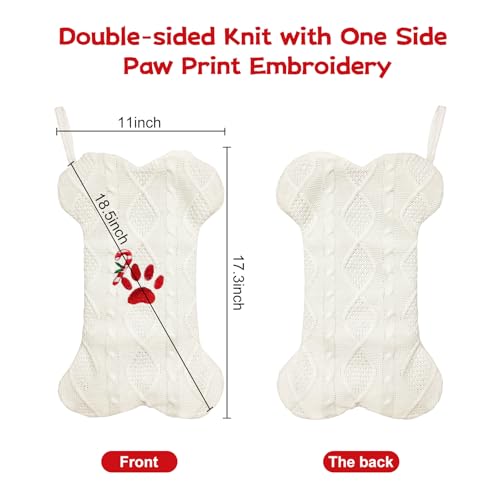 18'' Knit White Paw-Print Dog Christmas Stocking P57950