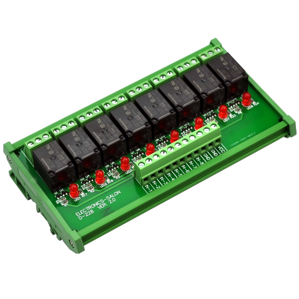 DIN Rail Mount 8 SPDT Power Relay Interface Module, DC 12V, Pack of 2 Y241869