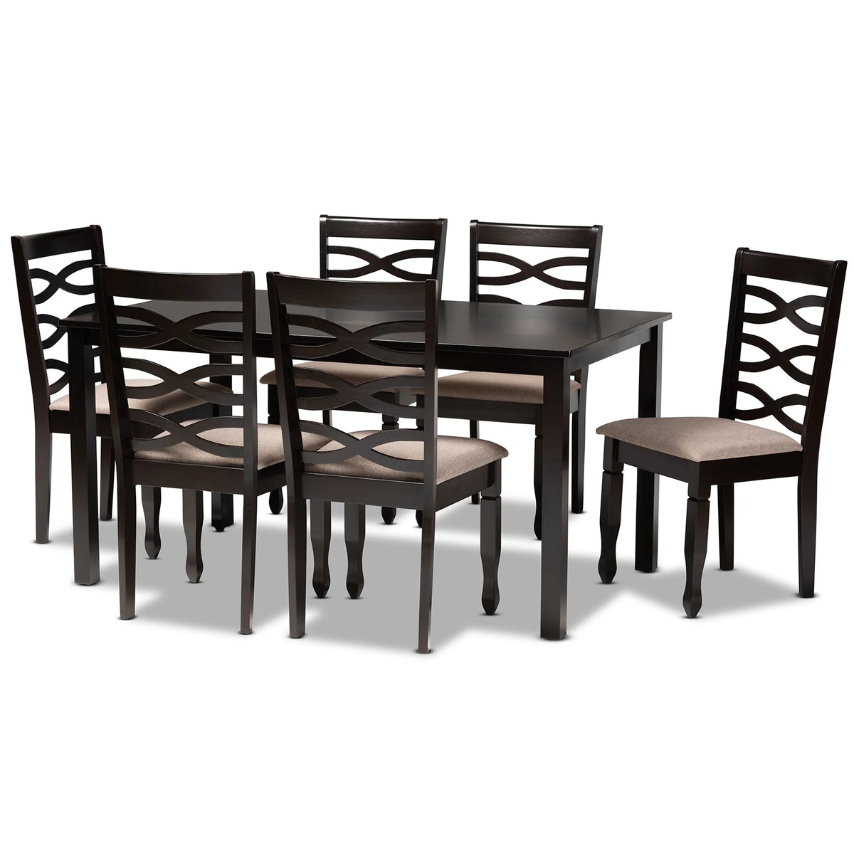 Sand Fabric Upholstered Dark Brown Wood 2-Piece Dining Chair Set X652814