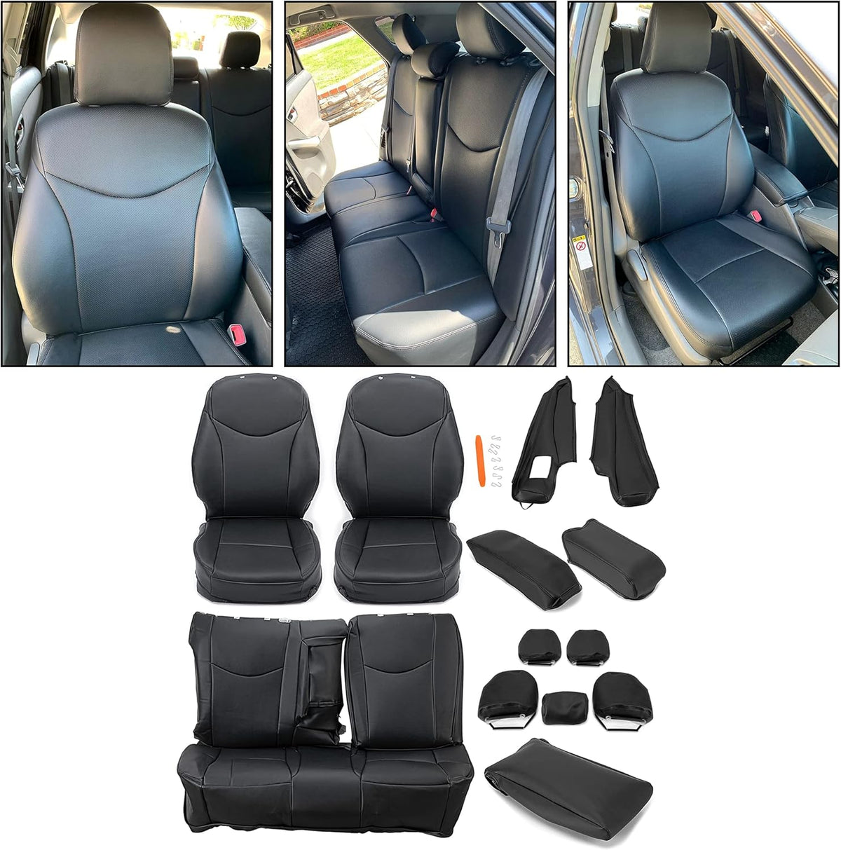 Black Synthetic Leather Seat Covers for Toyota Prius Q883