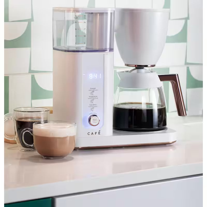 10 Cup Matte White Drip Coffee Maker with Glass Carafe A2123