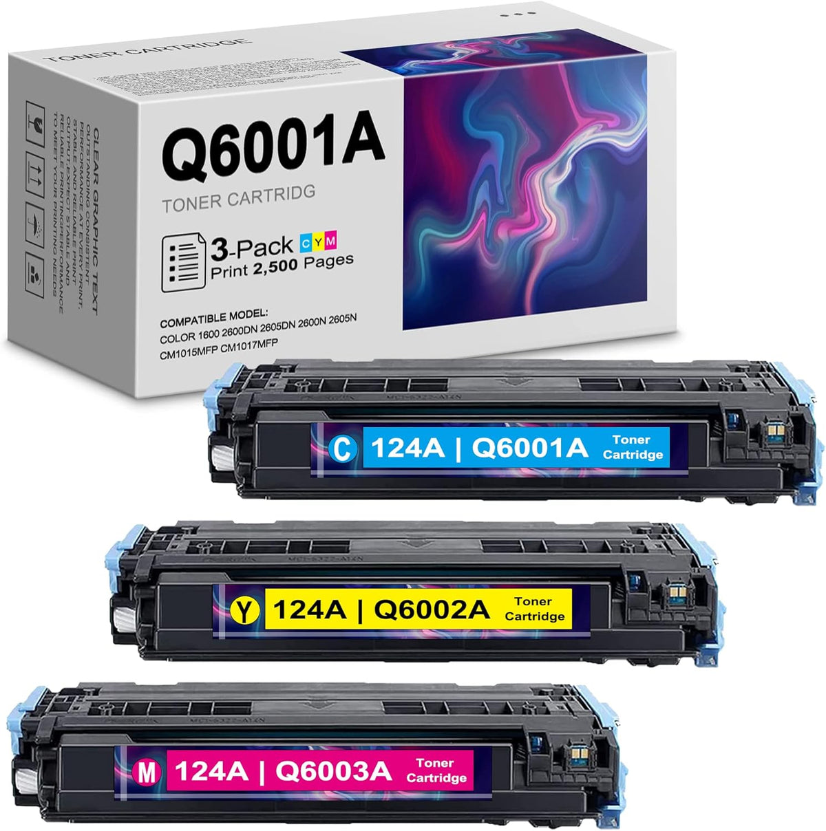 3-Pack Toner Cartridge for HP Color 1600 2600dn 2605dn Printers N288494