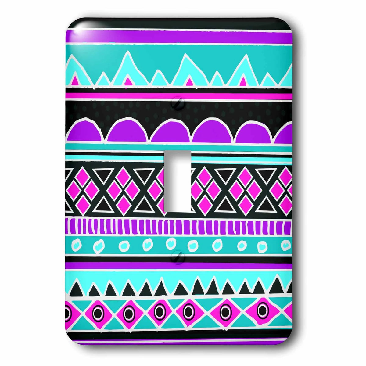 Neon Blue Hot Pink Purple Black Aztec Zigzag Patterned Single Toggle Switch O81853