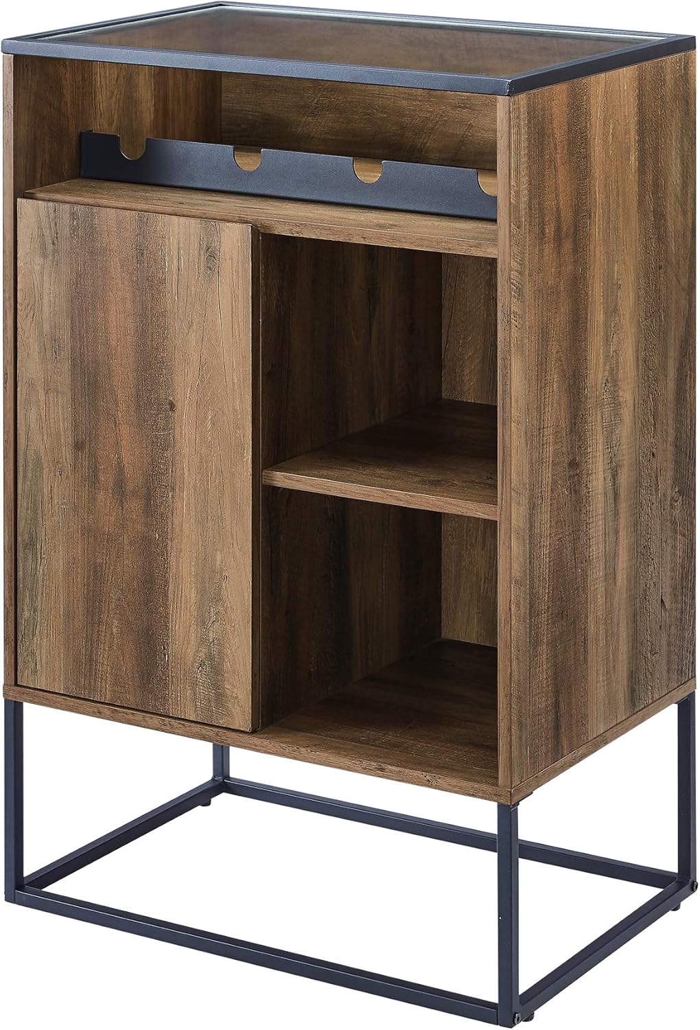 Rustic Oak Wood and Glass Bar Cabinet T301769
