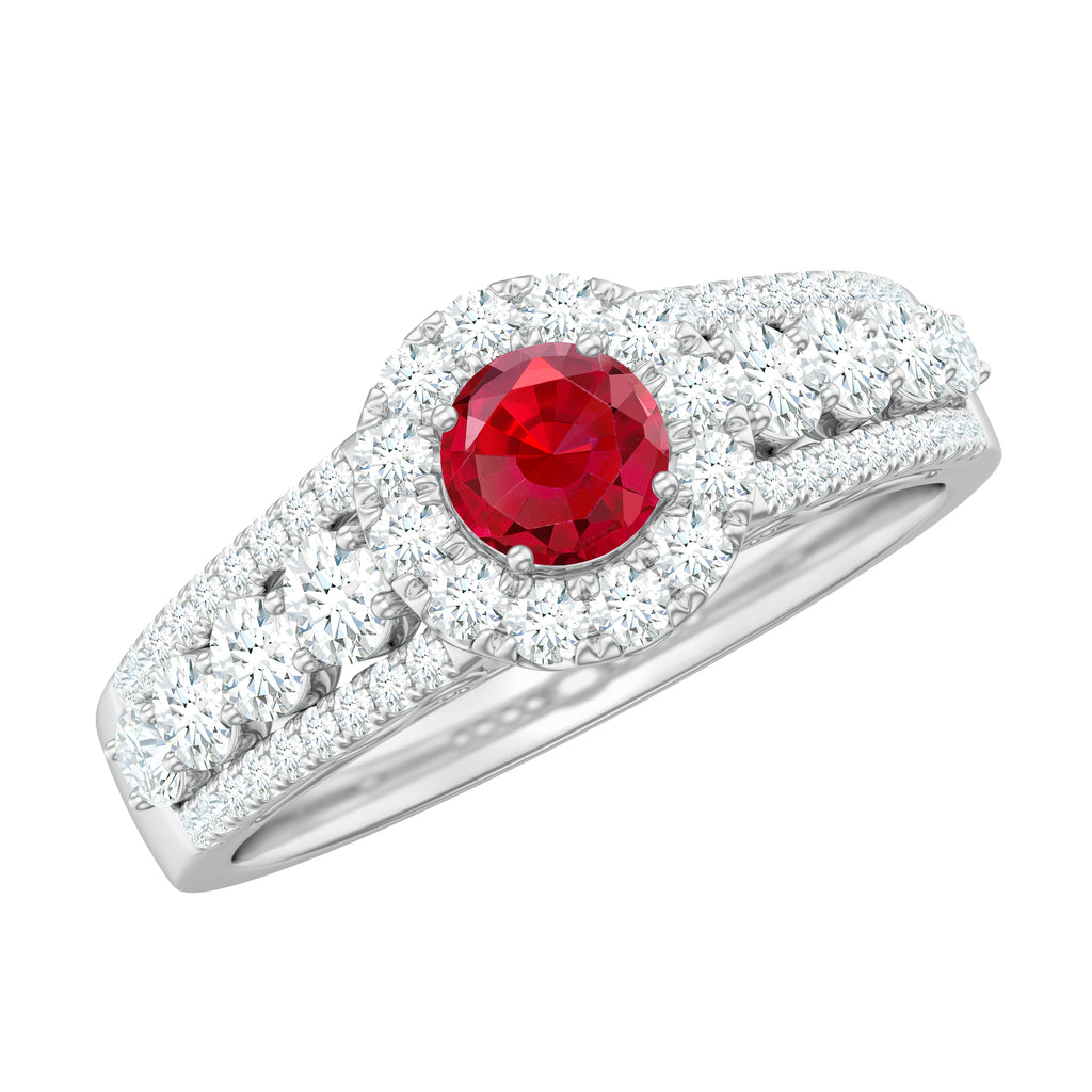 1.5 CT Lab Created Ruby and Moissanite Ring, 925 Sterling Silver, US 4.00 I241