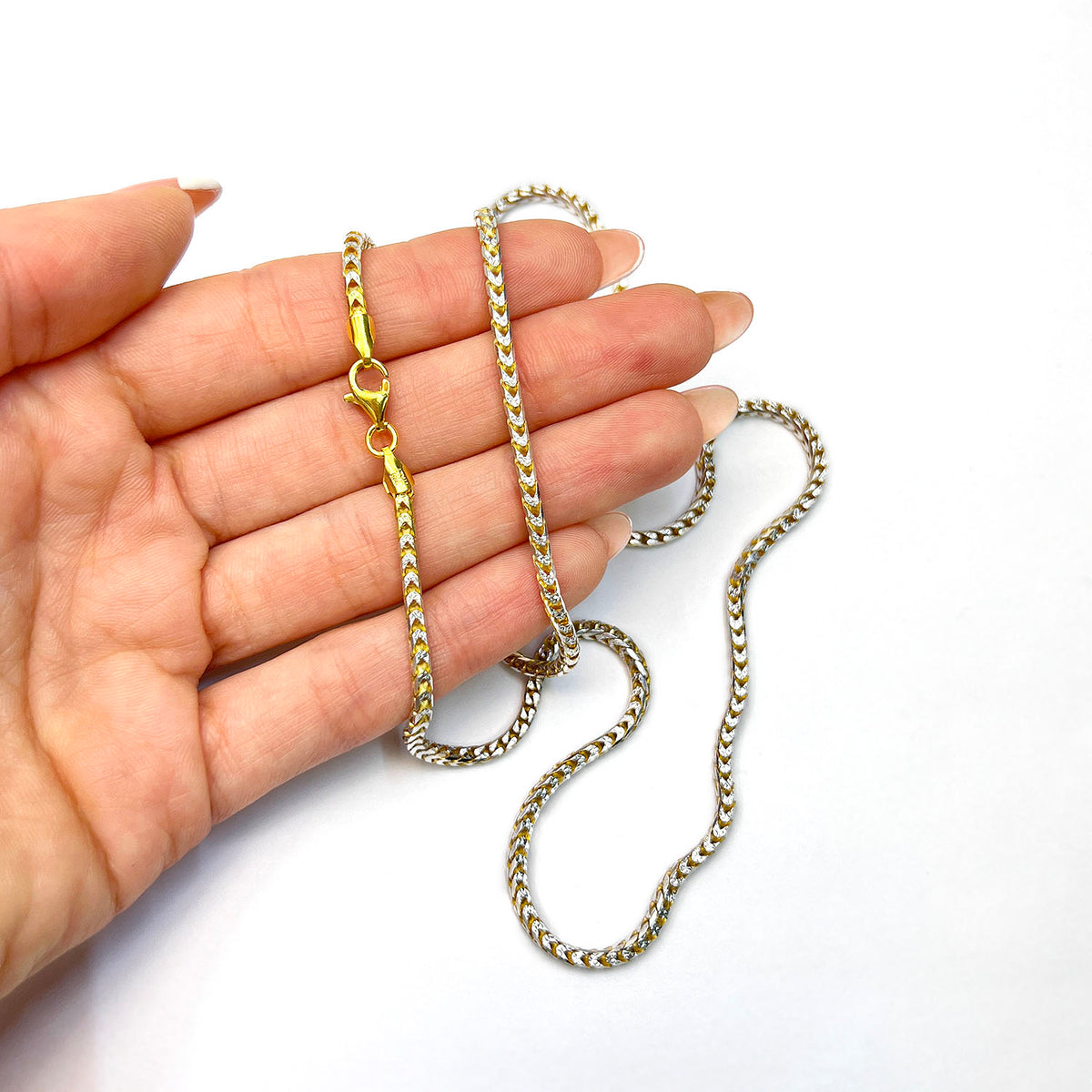 18K Yellow Gold Over Silver 2mm White Pave Franco Chain Necklace 18"-24" Y100