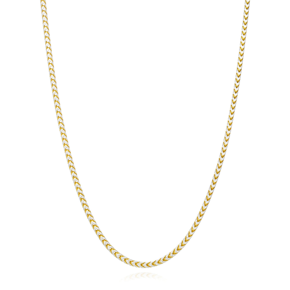 18K Yellow Gold Over Silver 2mm White Pave Franco Chain Necklace 18"-24" Y100