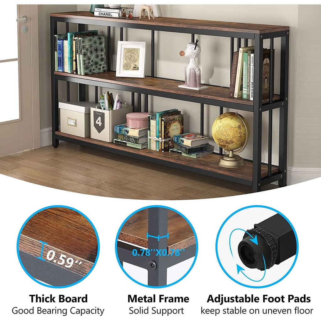 Narrow Long Sofa Table with Storage Shelves Rustic Brown F154
