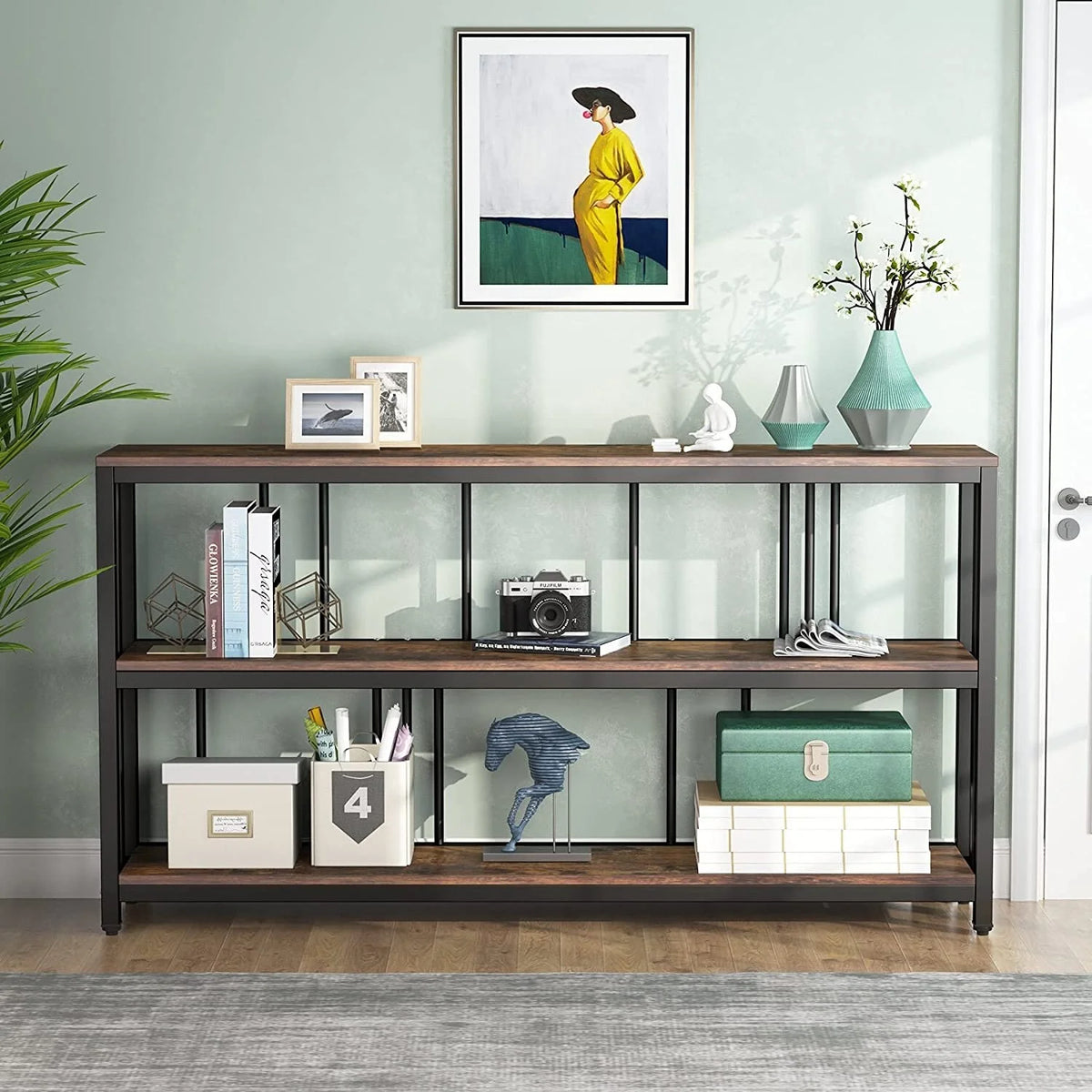 Narrow Long Sofa Table with Storage Shelves Rustic Brown F154