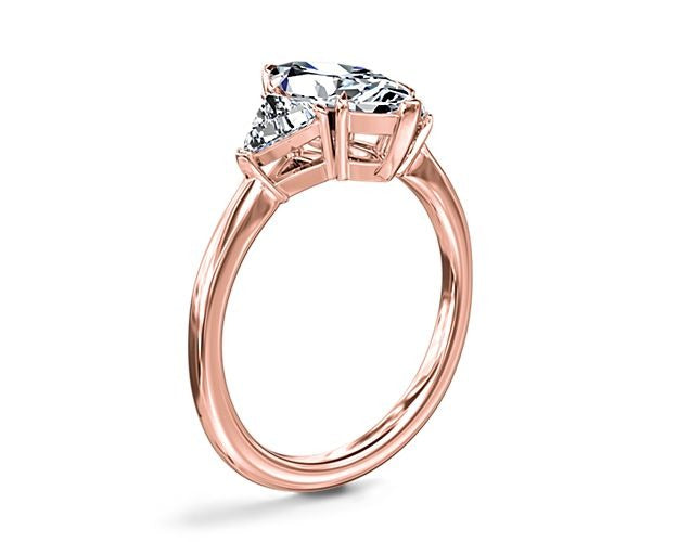 18K Rose Gold Marquise Shaped Real Diamond Three Stone Wedding Ring E474322