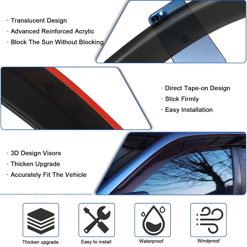 4Pcs Car Window Visors Rain Guard Wind Deflectors X93712