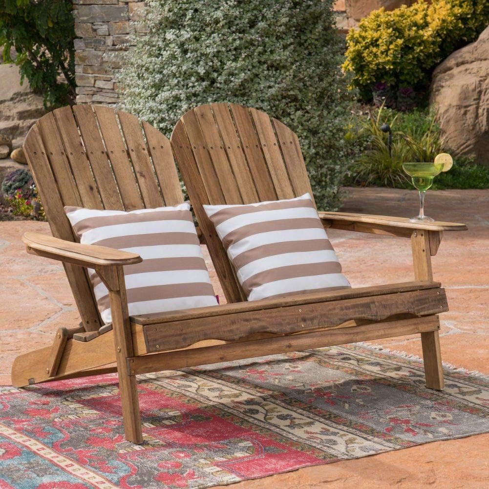 Natural Stained Acacia Wood Adirondack Loveseat D4370