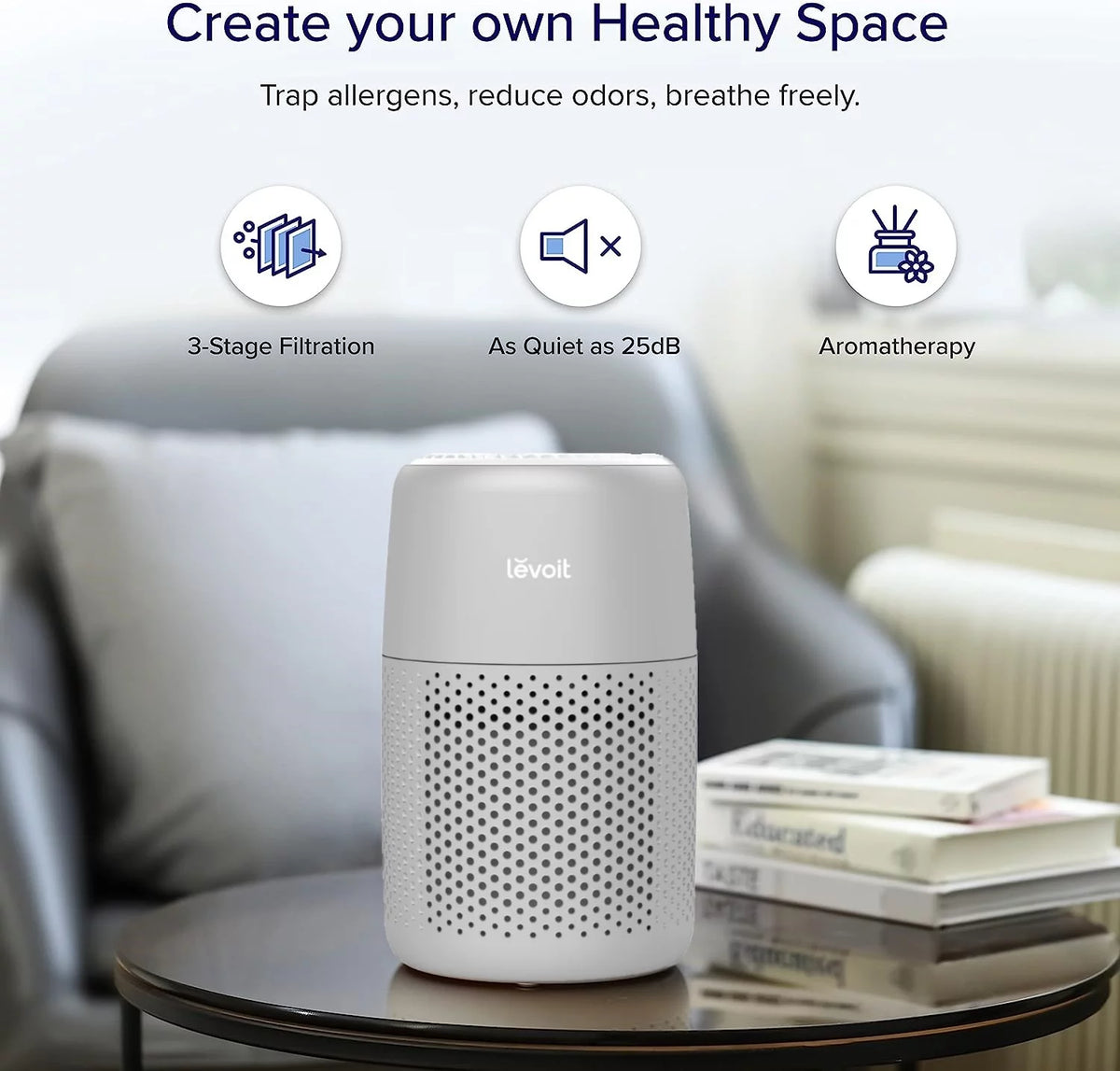 Desktop HEPA Air Purifier with Aroma, Gray Y9625