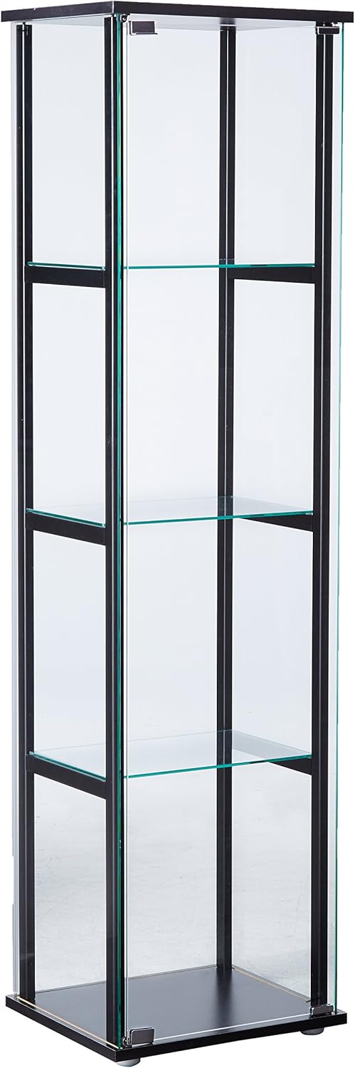 4-Shelf Glass Curio Cabinet Black and Clear M4462