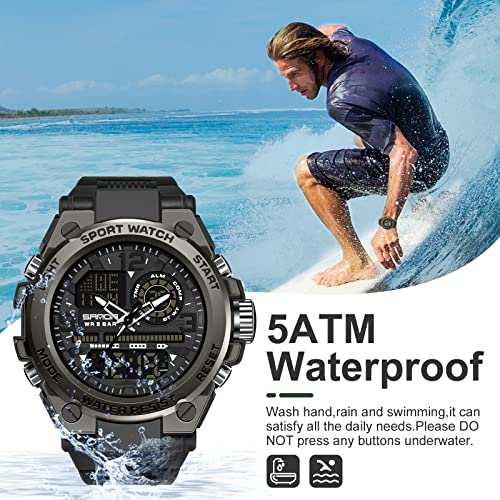 Mens Tactical Waterproof Digital Analog Wristwatch P2926