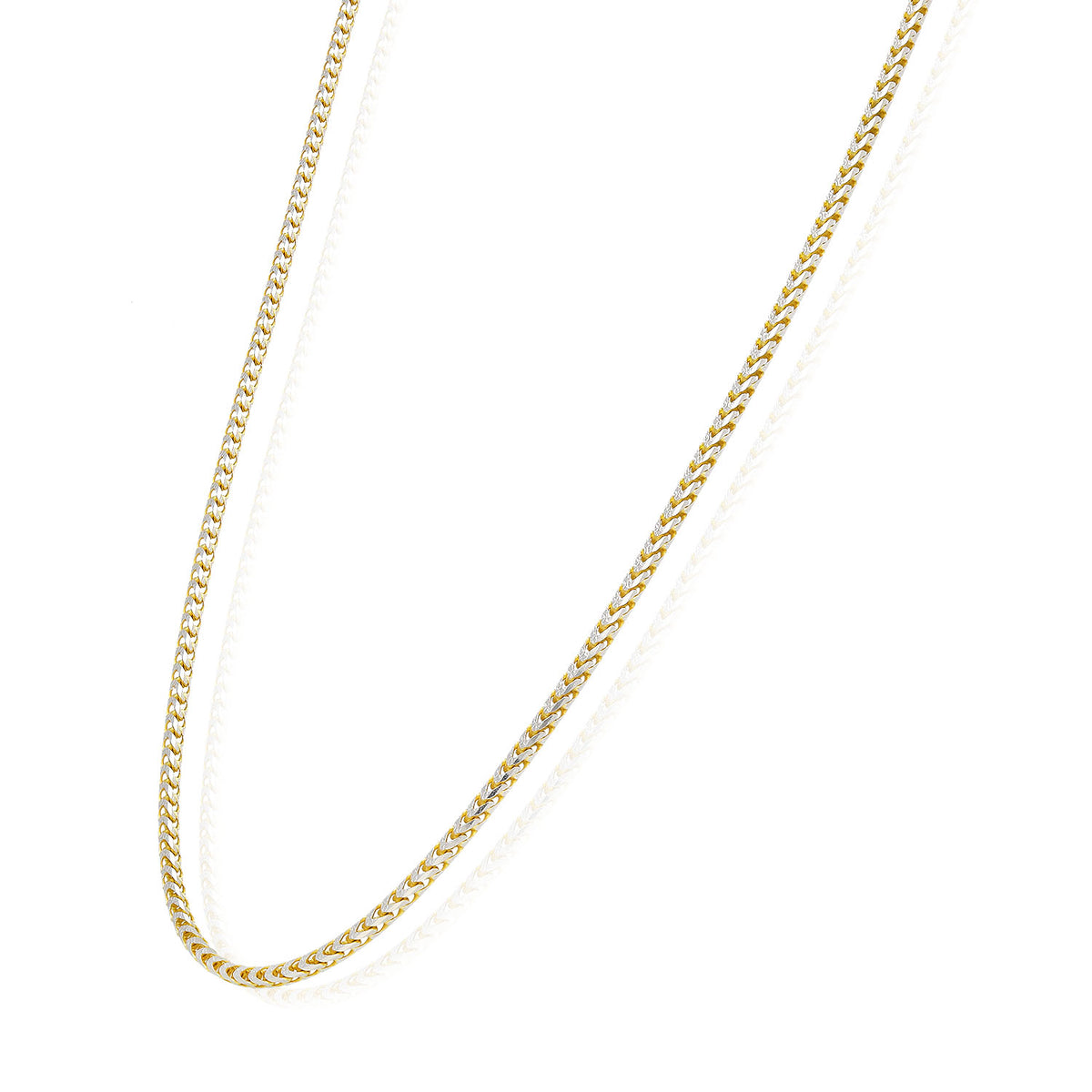18K Yellow Gold Over Silver 2mm White Pave Franco Chain Necklace 18"-24" Y100