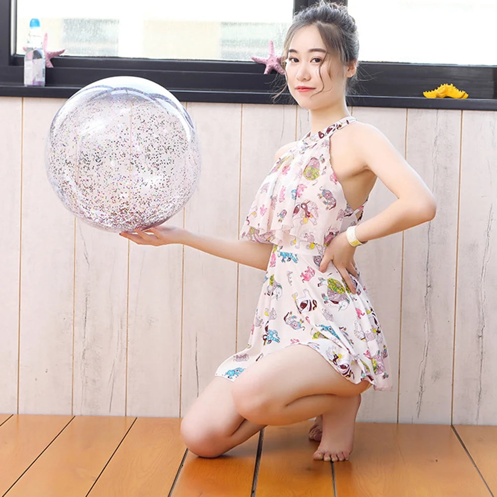 4pcs Glitter Sequin Beach Balls Round Transparent PVC Inflatable Ball Toys with Pumps X227626