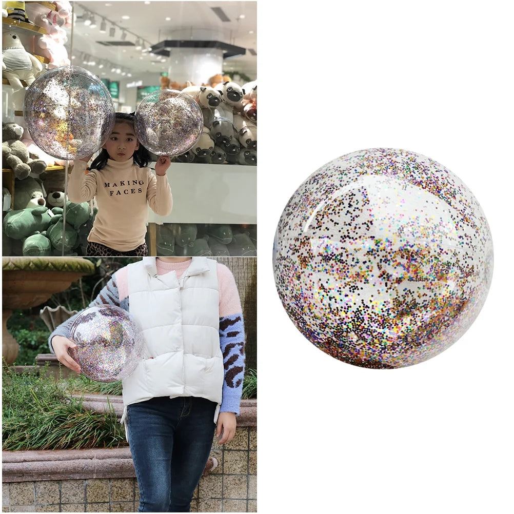 4pcs Glitter Sequin Beach Balls Round Transparent PVC Inflatable Ball Toys with Pumps X227626